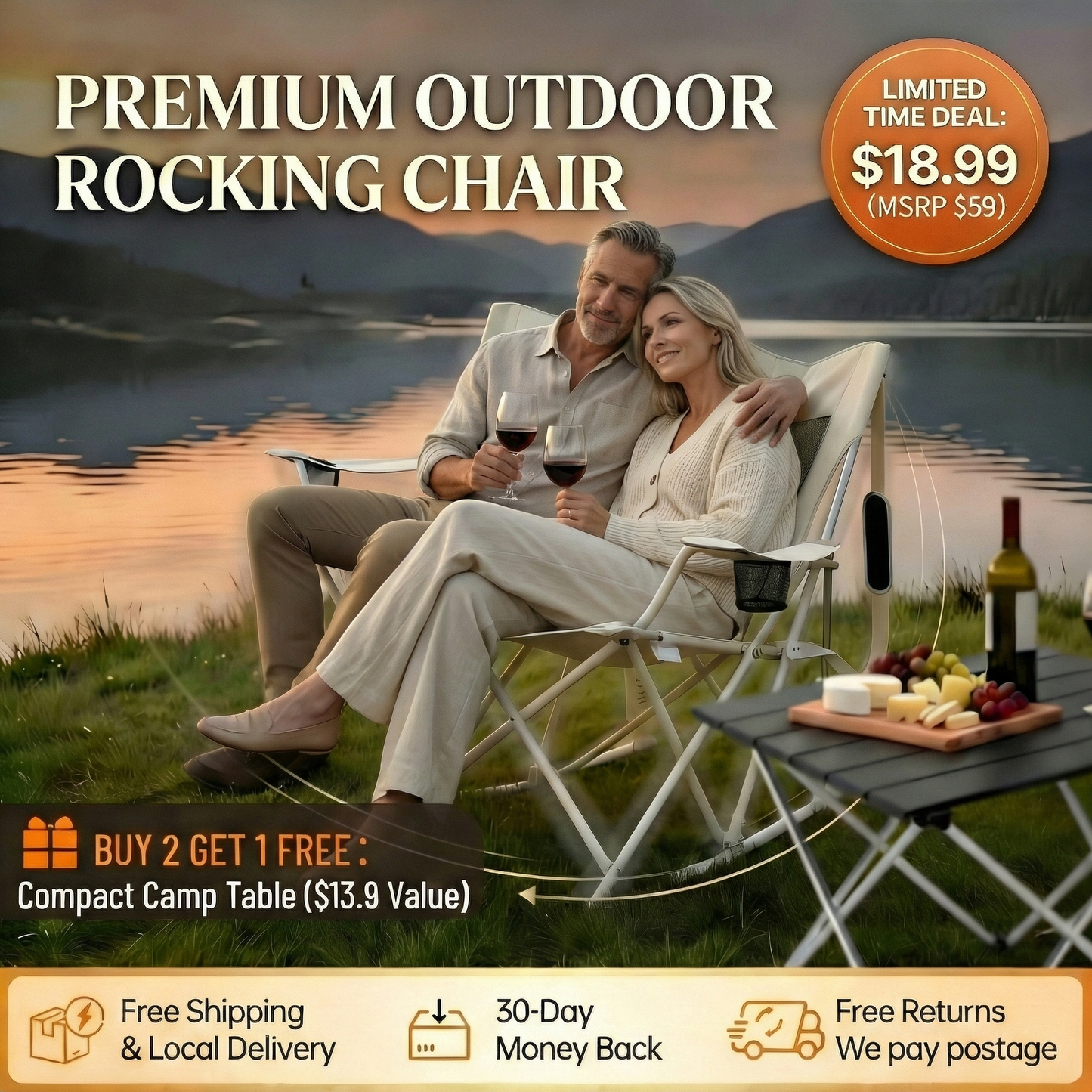 FunSeat™ Premium Foldable Outdoor Rocking Chair - Lightweight Spring-Action Chair for Camping & Patio