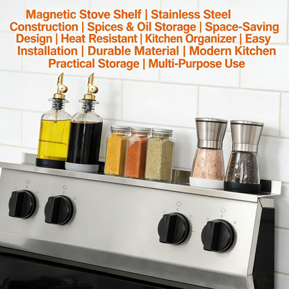 30" Length Stainless Steel Finish Magnetic Shelf for Kitchen Stove - Kitchen Storage Solution with Zero Installation