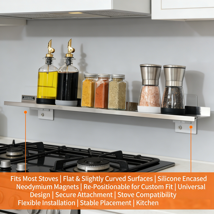 30" Length Stainless Steel Finish Magnetic Shelf for Kitchen Stove - Kitchen Storage Solution with Zero Installation