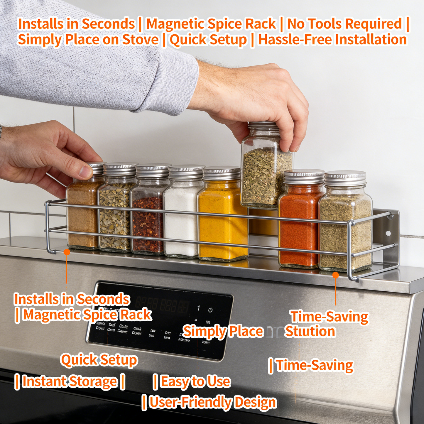 30" Length Stainless Steel Finish Magnetic Shelf for Kitchen Stove - Kitchen Storage Solution with Zero Installation