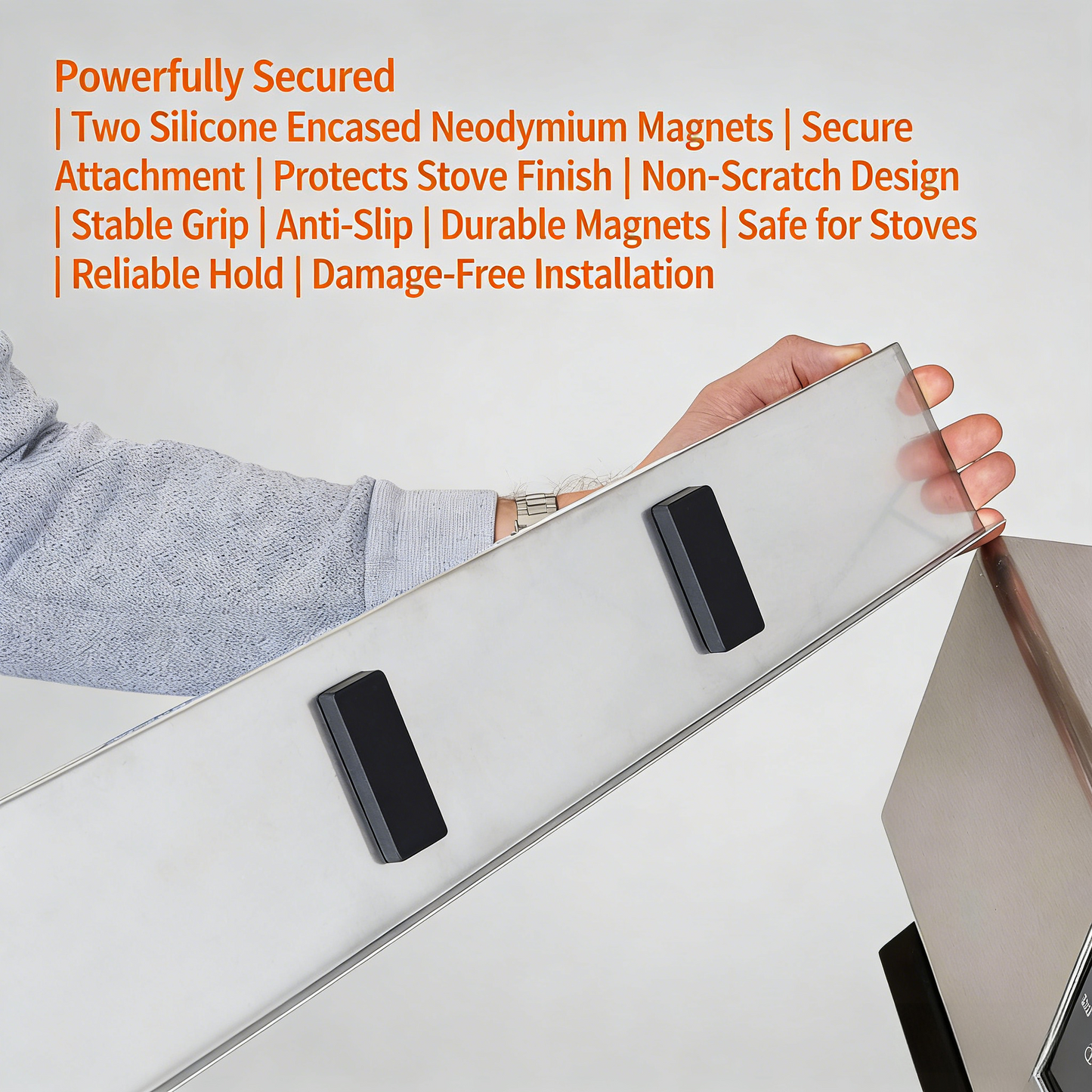 30" Length Stainless Steel Finish Magnetic Shelf for Kitchen Stove - Kitchen Storage Solution with Zero Installation
