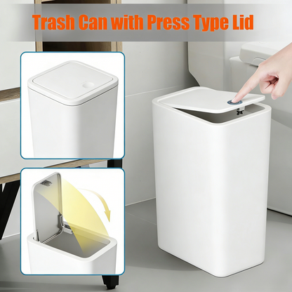 Bathroom Trash Can with Lid, 10 Liter/ 2.6 Gallon Slim Garbage Can, Small Trash Bin Waste Basket with Pop-Up Lid for Kitchen