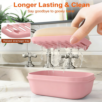 with Lid & Draining Layer, Shatterproof Travel Bar Soap Holder Case Container